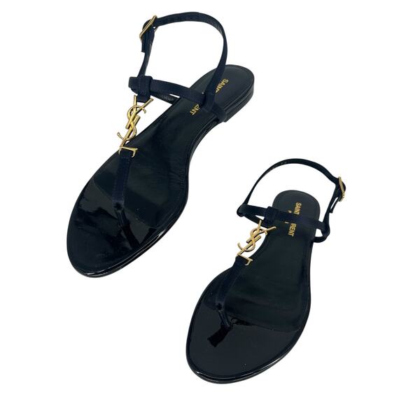 Yves Saint Laurent Navy Blue Sandals with Gold Accents - Picture 5 of 15